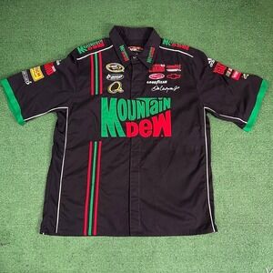 RARE Vintage NASCAR Mountain Dew Dale Jr Racing Button Up Shirt (Size - X Large)